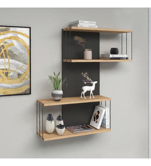 Ραφιέρα τοίχου χρώμα ανθρακί-φυσικό οξιάς 65x19x96εκ.