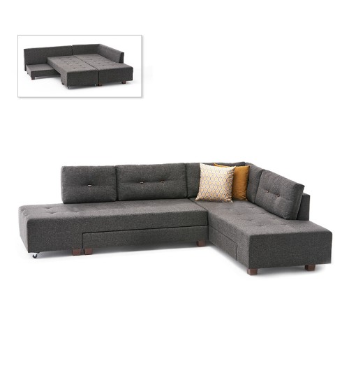 Γωνιακός καναπές-κρεβάτι δεξιά γωνία υφασμάτινος χρώμα ανθρακί 280x206x85εκ.