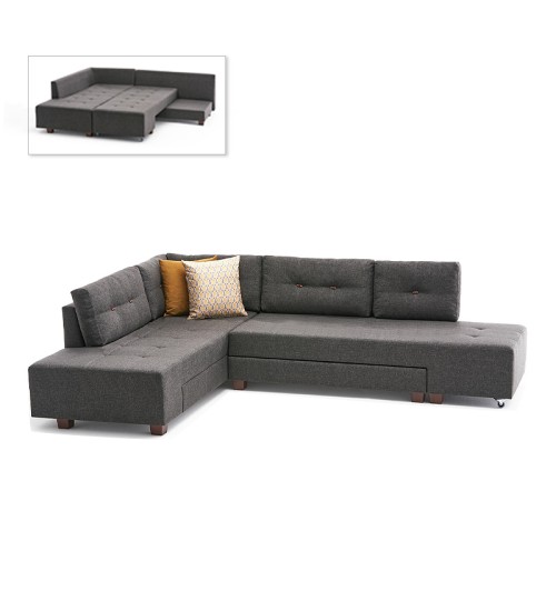 Γωνιακός καναπές-κρεβάτι αριστερή γωνία υφασμάτινος χρώμα ανθρακί 280x206x85εκ.